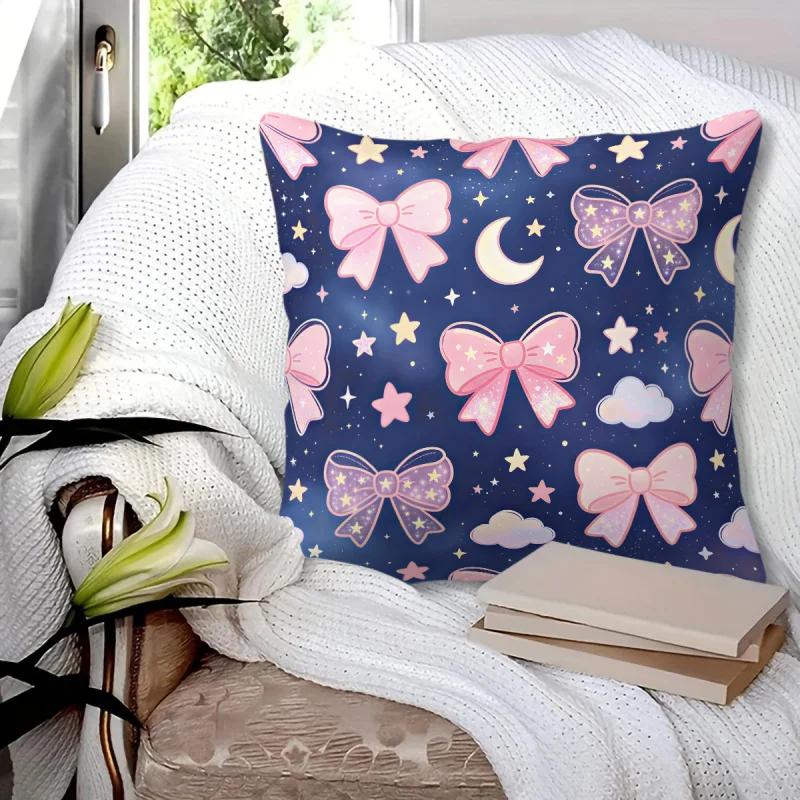 45×45cm Bow Star Animal Digital Print Throw Pillow Cushion Accent Pillow Includes Pillow Core Aesthetic Sofa Bedroom Decor