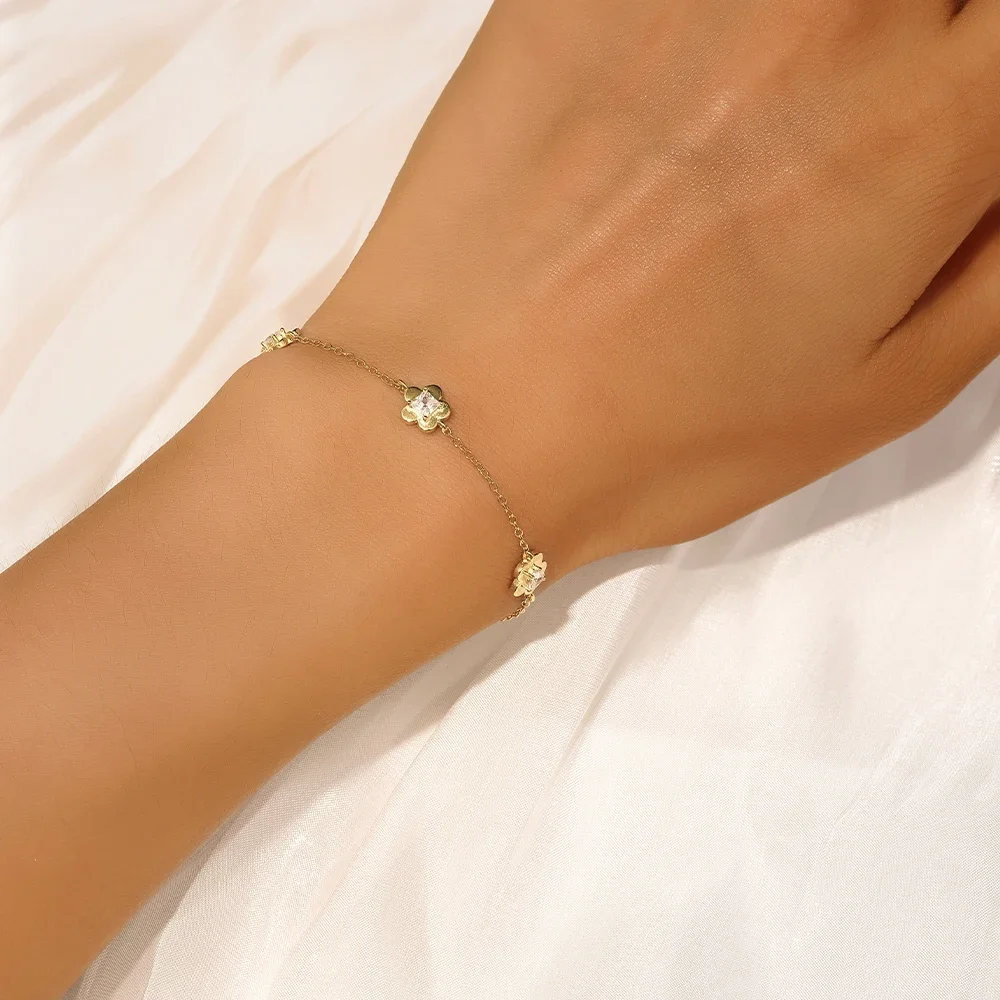 KO 925 Sterling Silver bracelets  women Exquisite five petal flower square heart-shaped zircon/leaf clover pearl jewely