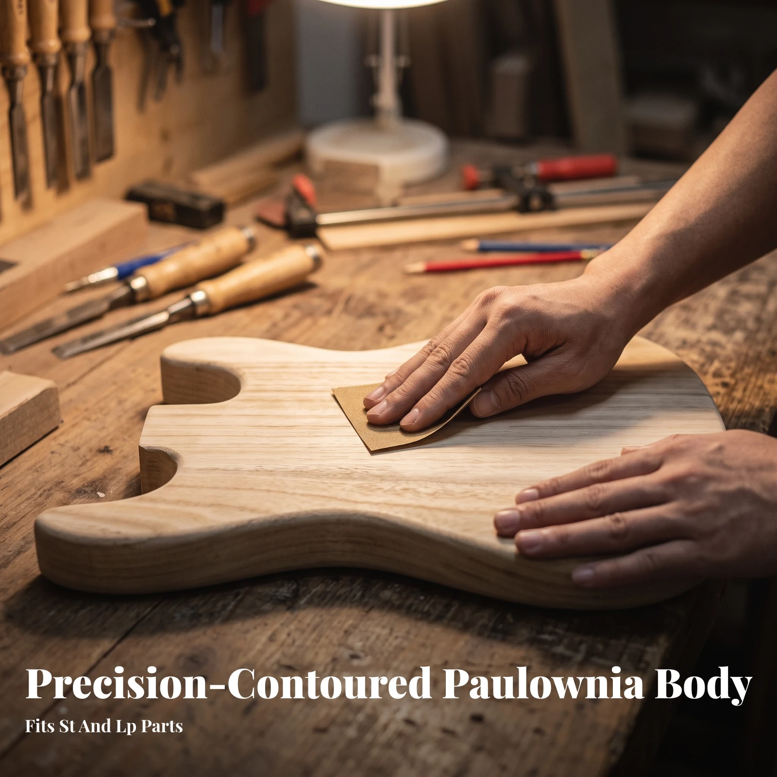Electric Guitar Body Blank Paintable Paulownia Wood Guitar Body Polished Customizable for Luthiers, Luthiery Projects