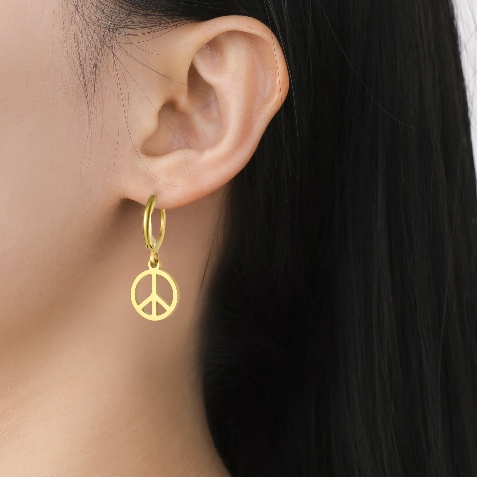 Peace symbol small pendant stainless steel earrings for women fashionable and simple daily earrings birthday gifts jewelry gifts