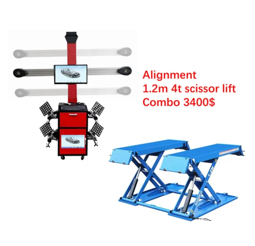 Auto Tracking 3D Four Wheel Alignment with 1.2m 4T Mobile Scissor Car Lift Combo 3D Wheel Alignment Machine