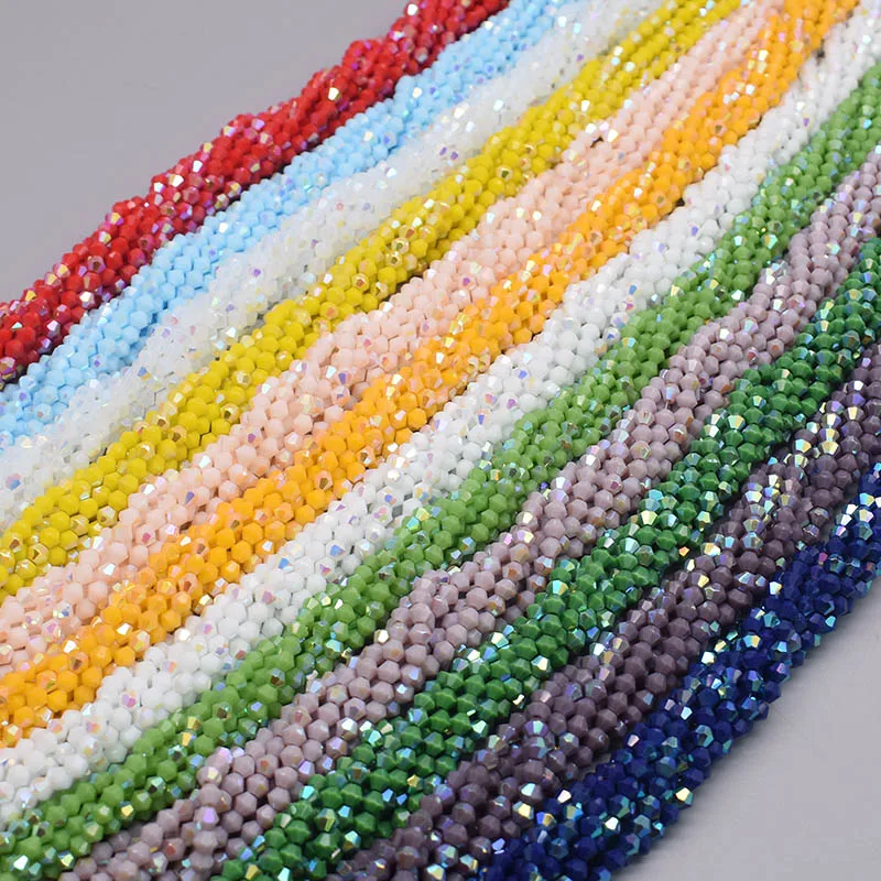 4mm 200pcs/bag  Bicone Crystal Glass Beads Solid Transparent Color Loose Spacer Beads Crystal Beads For Jewelry Making DIY