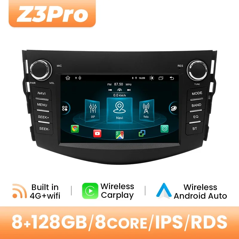 Draadloze Carplay Autoradio Speler Voor RAV4 2006 2007 2008 2009 2010 2011 2012 Android 14 Autoradio 4G Wifi GPS 8 GB 128 GB DSP RDS