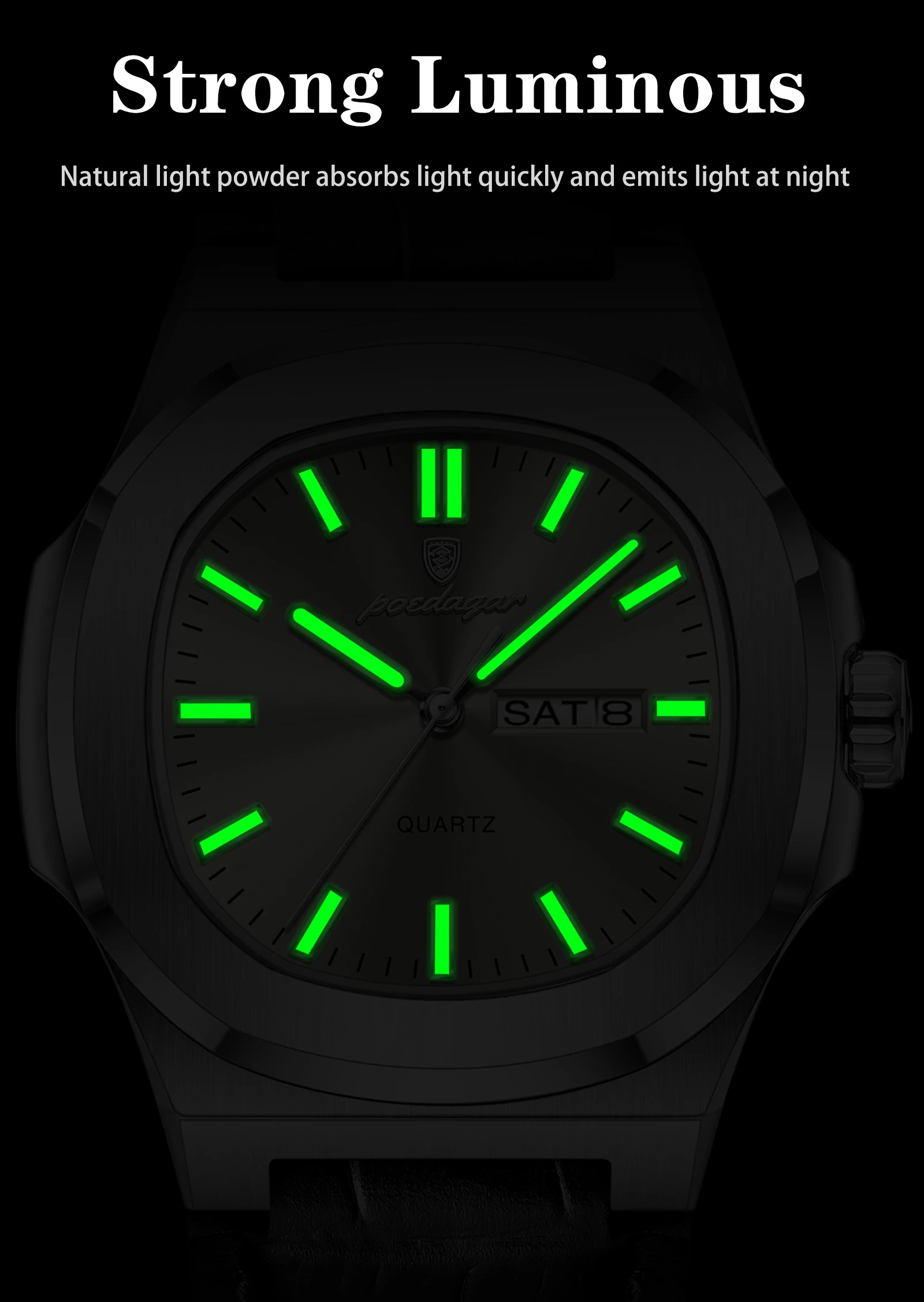 POEDAGAR Top Casual Herrenuhr Leuchtend Wasserdicht Leder Business Herren-Armbanduhr mit Wochentag und Datum Quarz Mode Herrenuhren Reloj – Detail 11