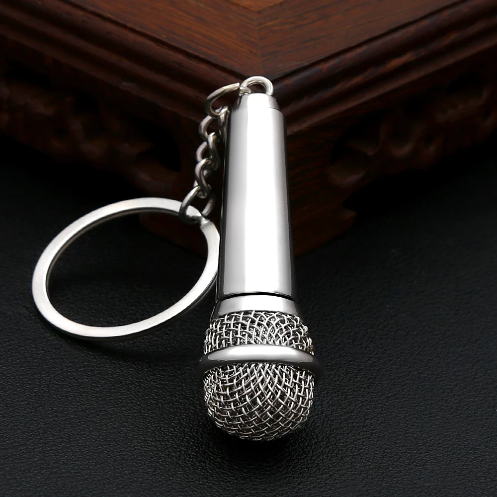 Creative Alloy Microphone Pendant Keychain Exquisite Mini Mic Key Ring Music Inspired Charm For Mens Car Keys Handbag Daily Gift