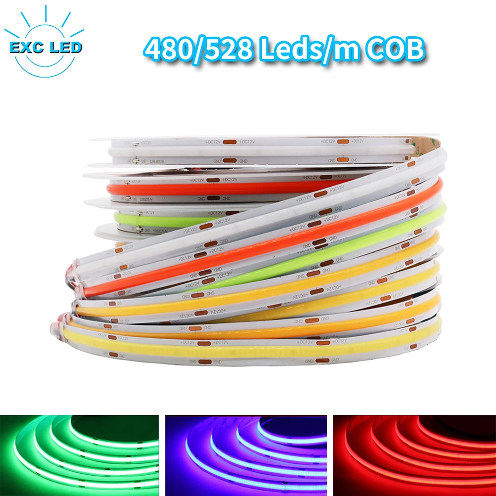 COB LED Light Strips 480/528Leds/M Flexible Dimmable Tape Ribbon For Wall Bedroom Children Decoration Party Bar DC12V 24V