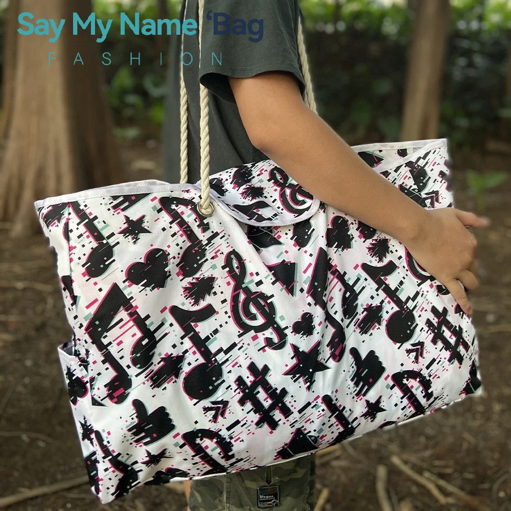 1PC Striped Zipper Outer Bag for Outdoor Travel and Vacation Waterproof and Sand Resistant Canvas Convenient Folding Beach Bag