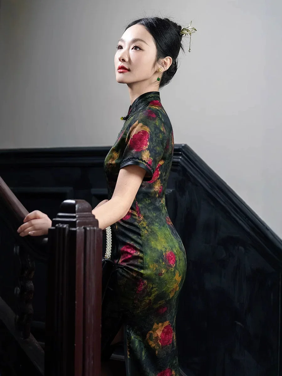 

Весна/Лето 2022, новый улучшенный Cheongsam, длинный стиль, Китайский стиль, для похудения, Сучжоу Cheongsam ﻿