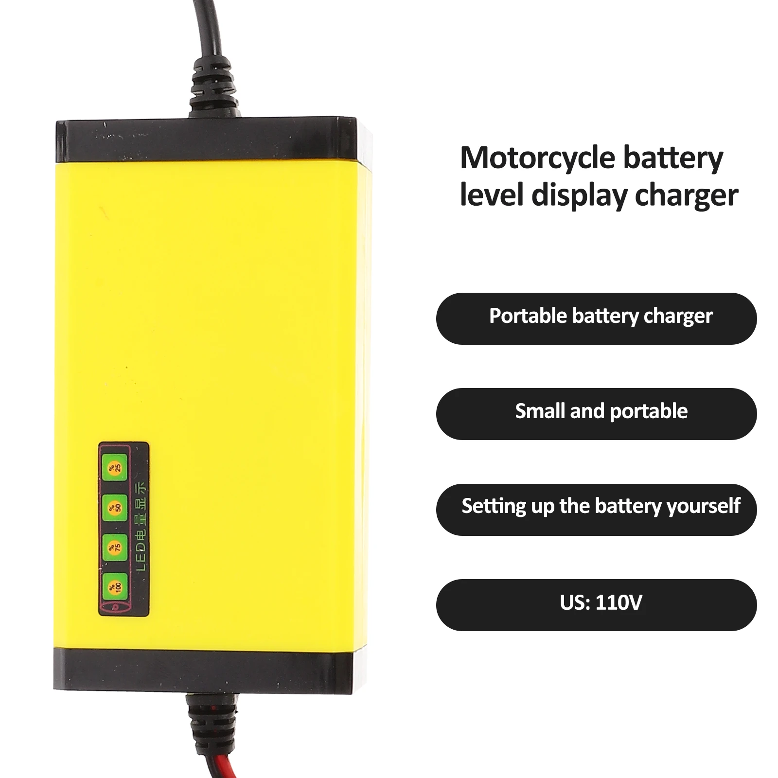 

Smart Motorcycle 12V 2A Digital Display Portable Maintainer For Car Lawnmower 110-240V Us Plug