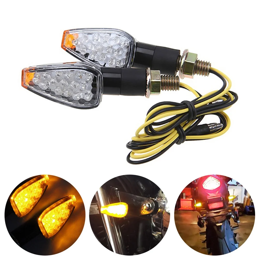 Motorcycle Turn Signal Lights 12 Volt 14 LED Amber Indicators IPX6 Waterproof with M10 Thread for Quick Installation
