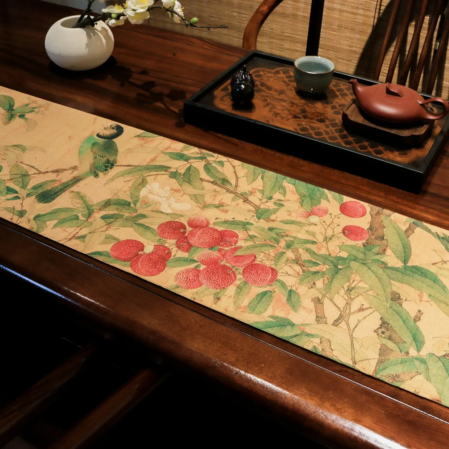 مفرش طاولة شرابة ليتشي من سلالة سونغ الإمبراطور Huizong-طقم شاي ثقافي صيني عتيق مفرش طاولة شاي علم شاي مقاوم للماء #3