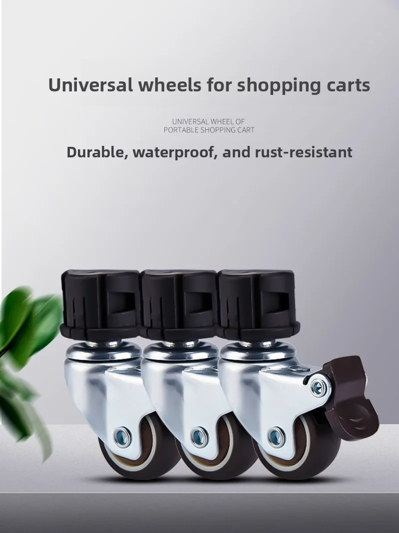 Portable Shopping Cart Wheels Multifunctional TPR Wear-resistant Wheels Metal Frame Non-slip Universal with Brake Home Storag...