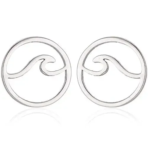 Classic Silver Stainless Steel Ocean Wave Stud Earrings Round Cutout Sea Spray Stud Earring for women Summer Holiday jewelry