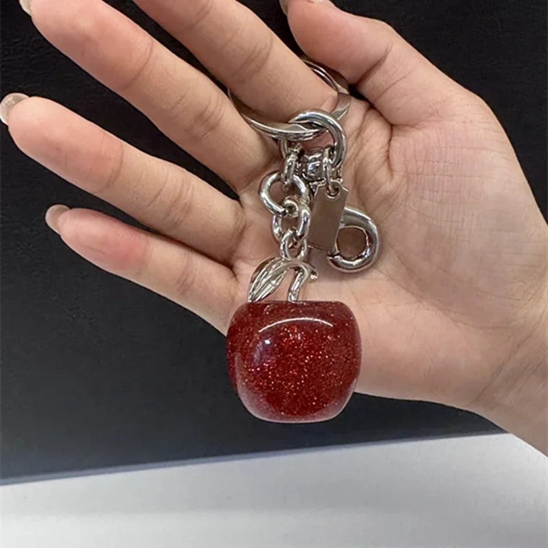Cute Cherry Decorative For Bag Glitter Resin Red  Apple Pendant For Handbags Shoulder Bags Keychain Charm Festive Gift