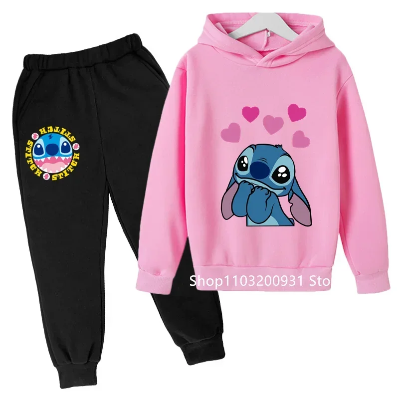 Lilo & Stitch Clothing Sets For Girl Kid Hoodie Hooded Sweatshirts Casual Family Clothing Suit Boys Pullover Tops Young Children