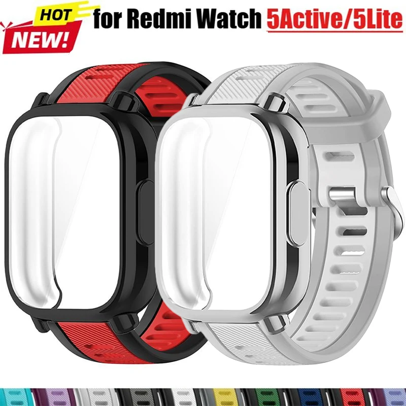 Silikonarmband + Hülle für Redmi Watch 5 Active/Lite TPU-Bildschirmschutzhülle für Redmi Watch 5 Lite Zweifarbiges Sportuhrenarmband