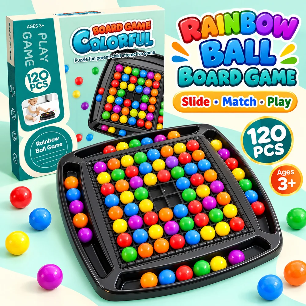 120PCS Rainbow Ball Board Game Color Matching Sliding Puzzle Toy Parent Child Interactive Logic Game Gift for Kids Ages 3+