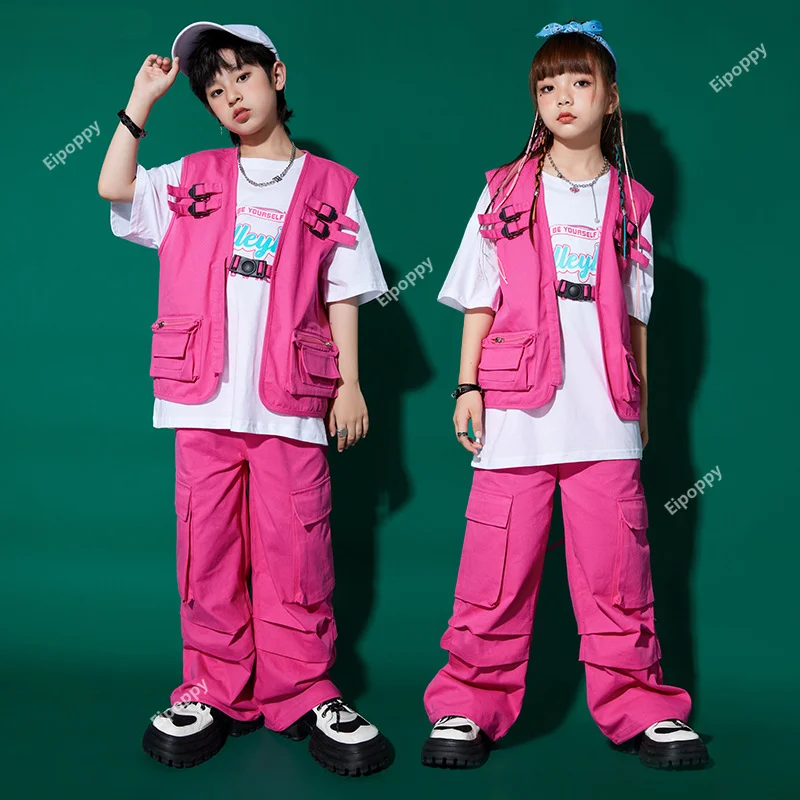 Hip Hop Girls Solid Vest Pink  Pants Boys T-shirt Street Dance Shorts Child Streetwear Kids Outfits Teens Jazz Clothes Sets