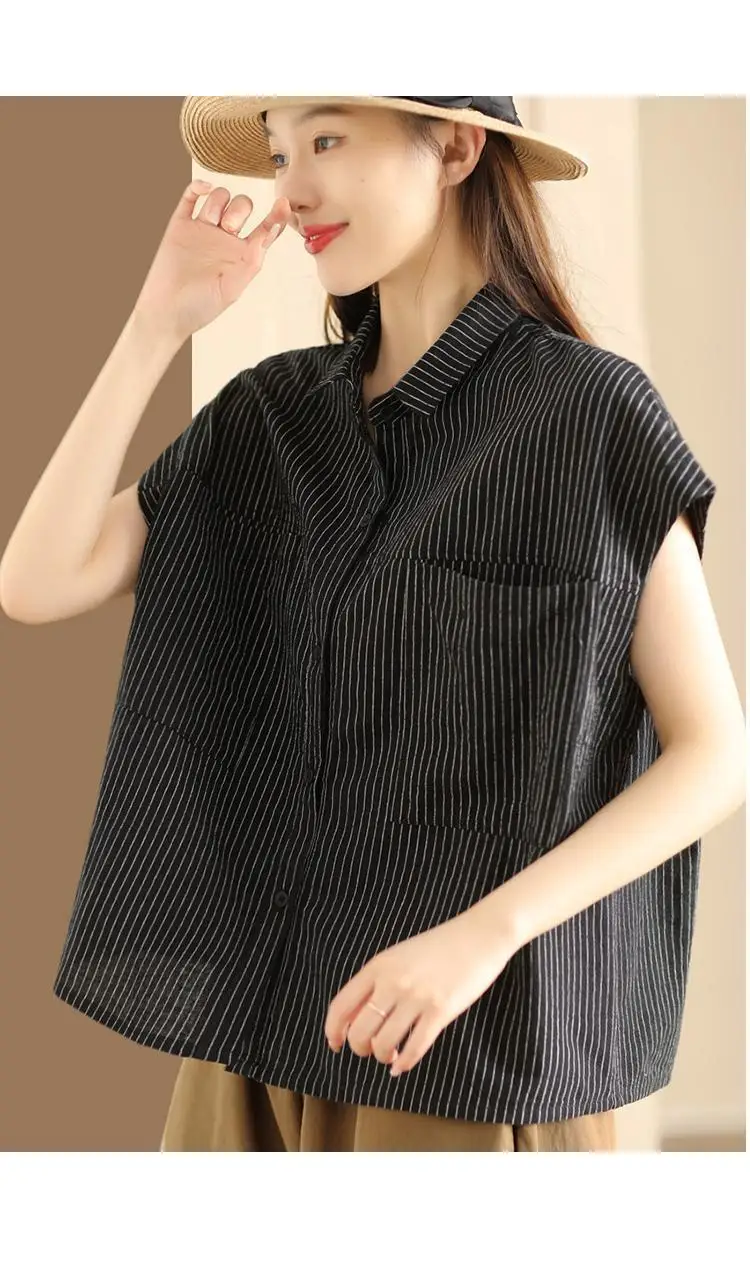 Plus Size Women's Summer Fashion Comfortable Blouse Sleeveless Striped Office Lady New Arrival Trendy Breathable view 5