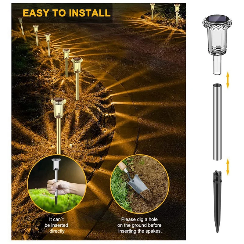 LICE-Solar Garden Lights Outdoor, LED Solar Garden Lights Outdoor Lawn Lamps, LED Solar Ground Lights (Warm White) 6 Pack