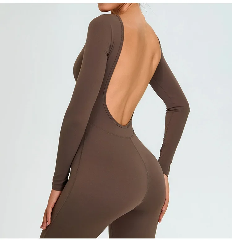 Quick-drying One Piece Yoga Jumpsuit Long Sleeve U-shaped Sexy Open Back Leggings Workout Clothes for Women Fitness Clothing