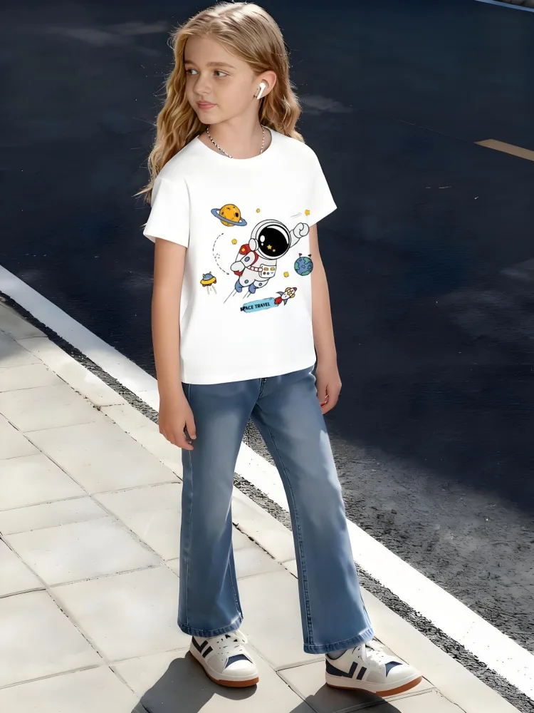 

​Kids Children's Cotton T-Shirt Space Travel Astronaut with Planets Design for Boys Girls Sci-Fi Adventure​