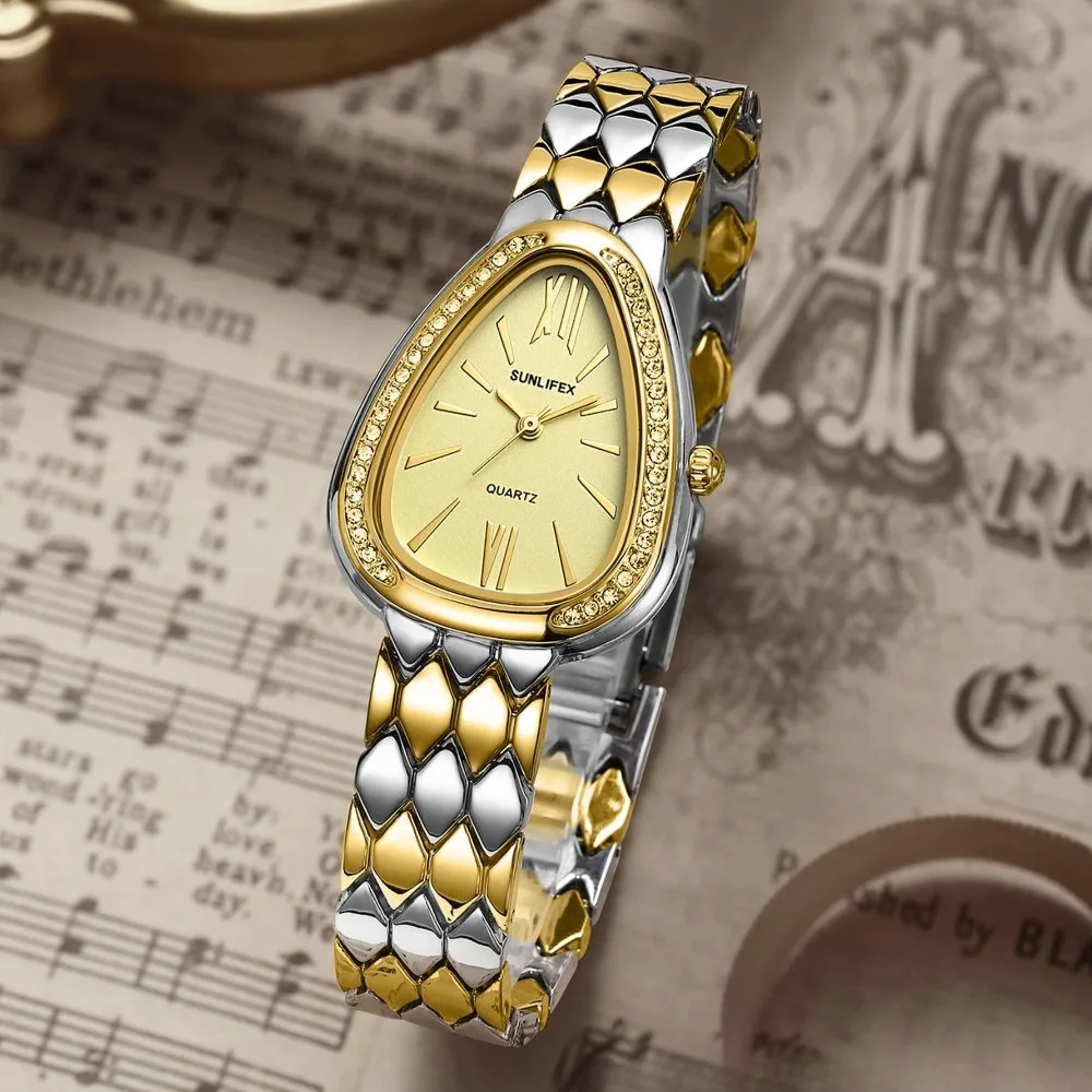 Gran oferta, reloj de marca para mujer, esfera con cabeza de serpiente con tachuelas de diamantes, reloj de regalo de lujo, relojes de pulsera de alta gama a la moda, triangulación de envíos