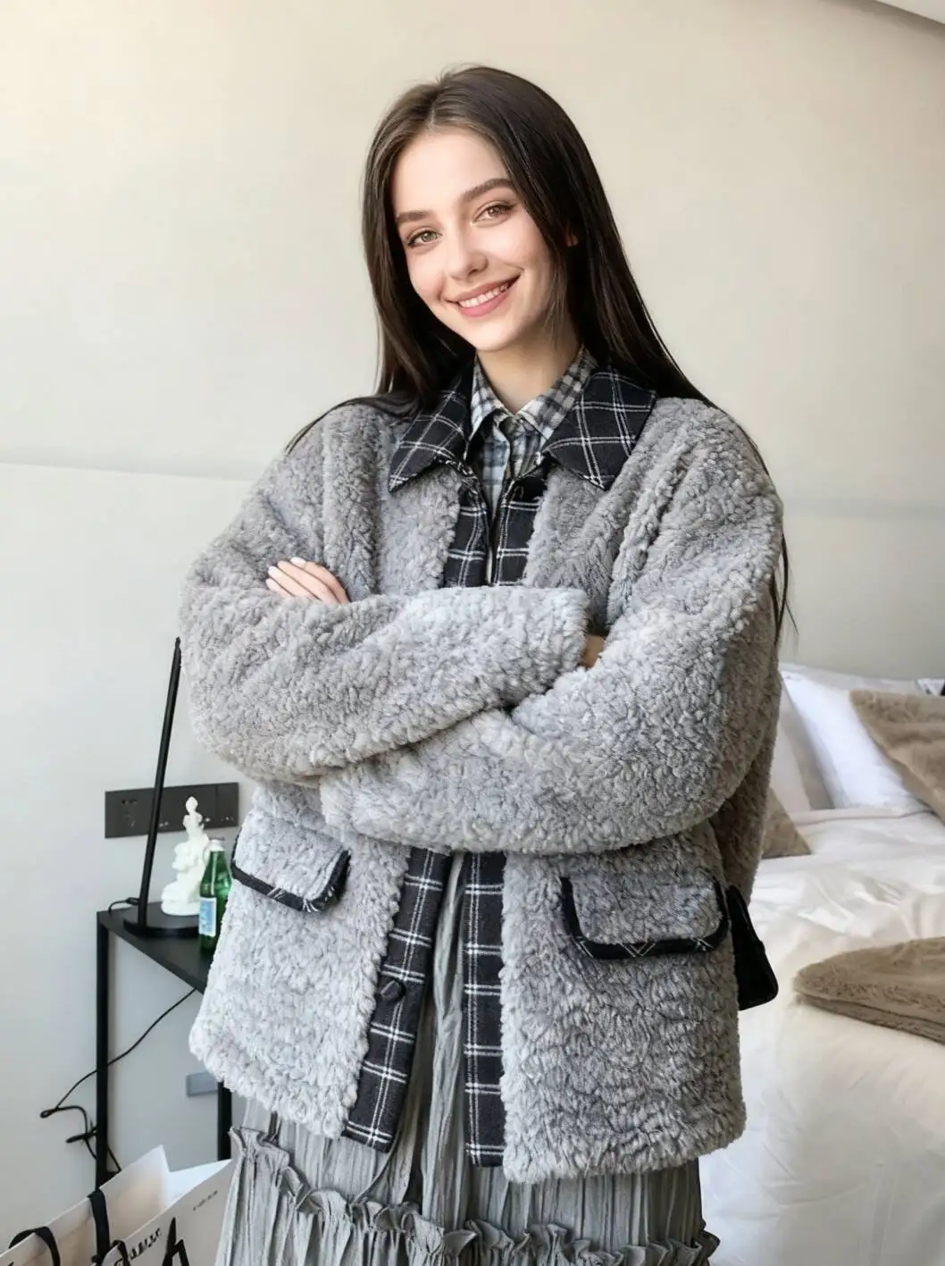 

Parkas Womens Vintage Fall Woolen Single-Breasted Trimming Turndown Collar Pleated Maxi Layered College Uniform Students Commute