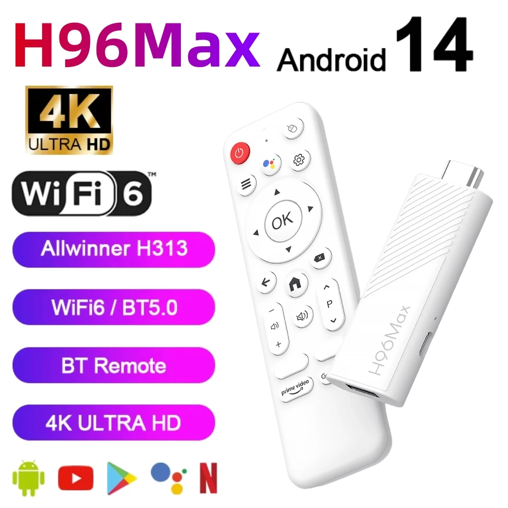 New Android 14.0 TV Stick H96MAX H313 Smart TV Box WIFI BT5.0 4K HD Video Decoding Home Media Player AI TV Stick 2GB 8GB/16GB