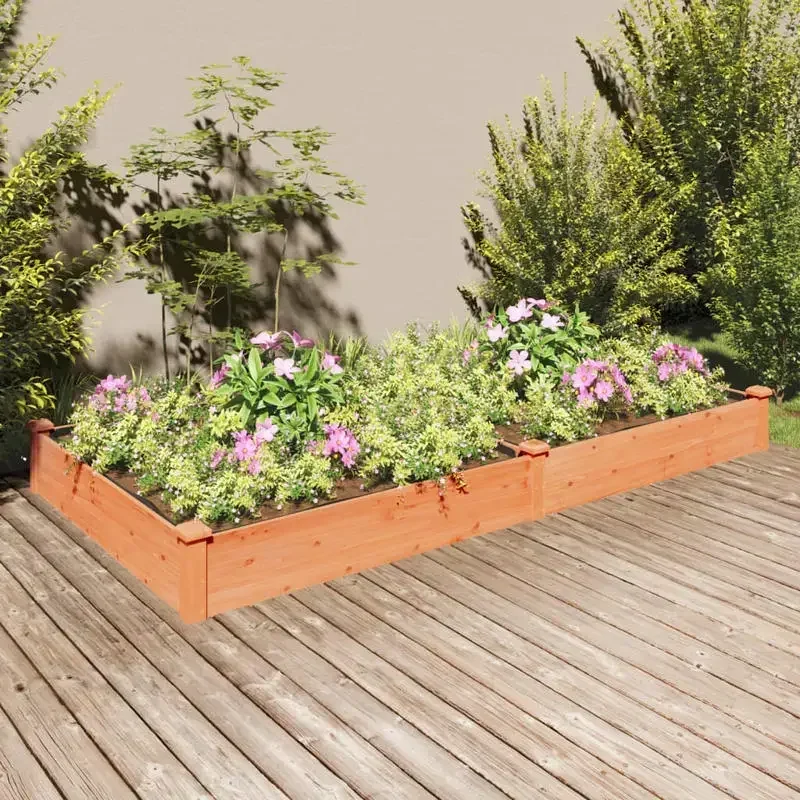 Bac à plantes surélevé en bois de sapin massif brun 240x120x25 cm, avec structure en acier résistant aux intempéries, aspect rustique, durable pour la culture d'herbes aromatiques, de légumes et de plantes ornementales dans la cour ou sur la terrasse.