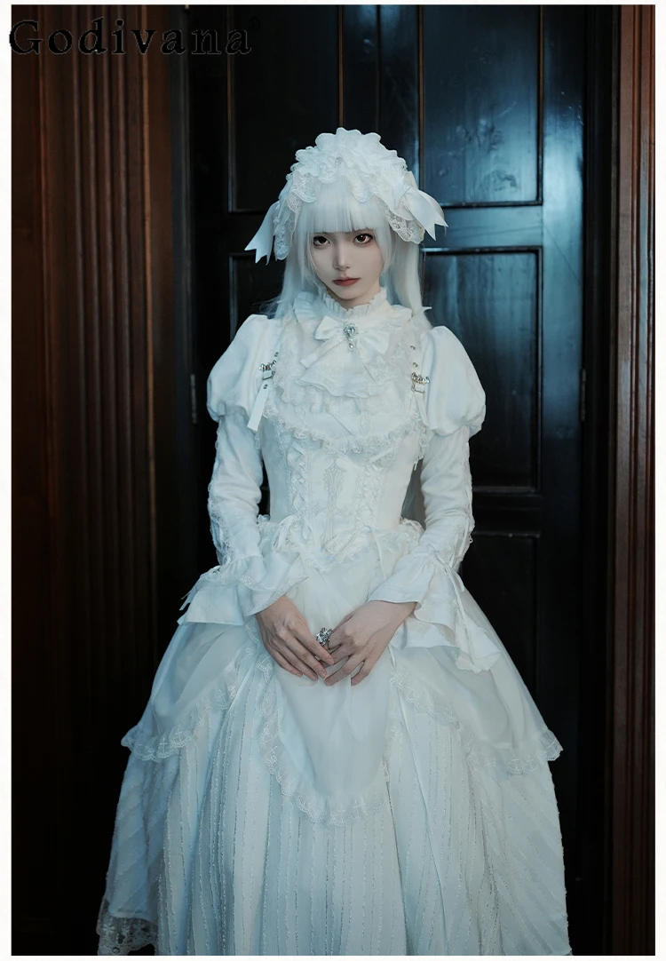 

Y2K Subculture Japanese Original Lolita Dress Gothic Style Sweet Cool Girl Puff Sleeve Long Sleeve Long Dress