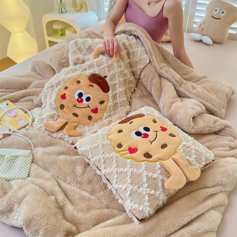 

Two-In-One Pillow Blanket for Nap Office Car Use Air Conditioned Soft Cartoon Pattern Modern Simple Sle Square Home Textile