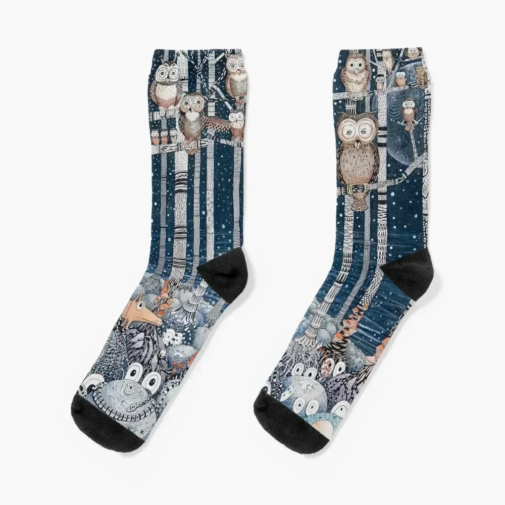 

Owl Forest Socks christmas stocking hip hop happy New year's Women's Socks Men's
