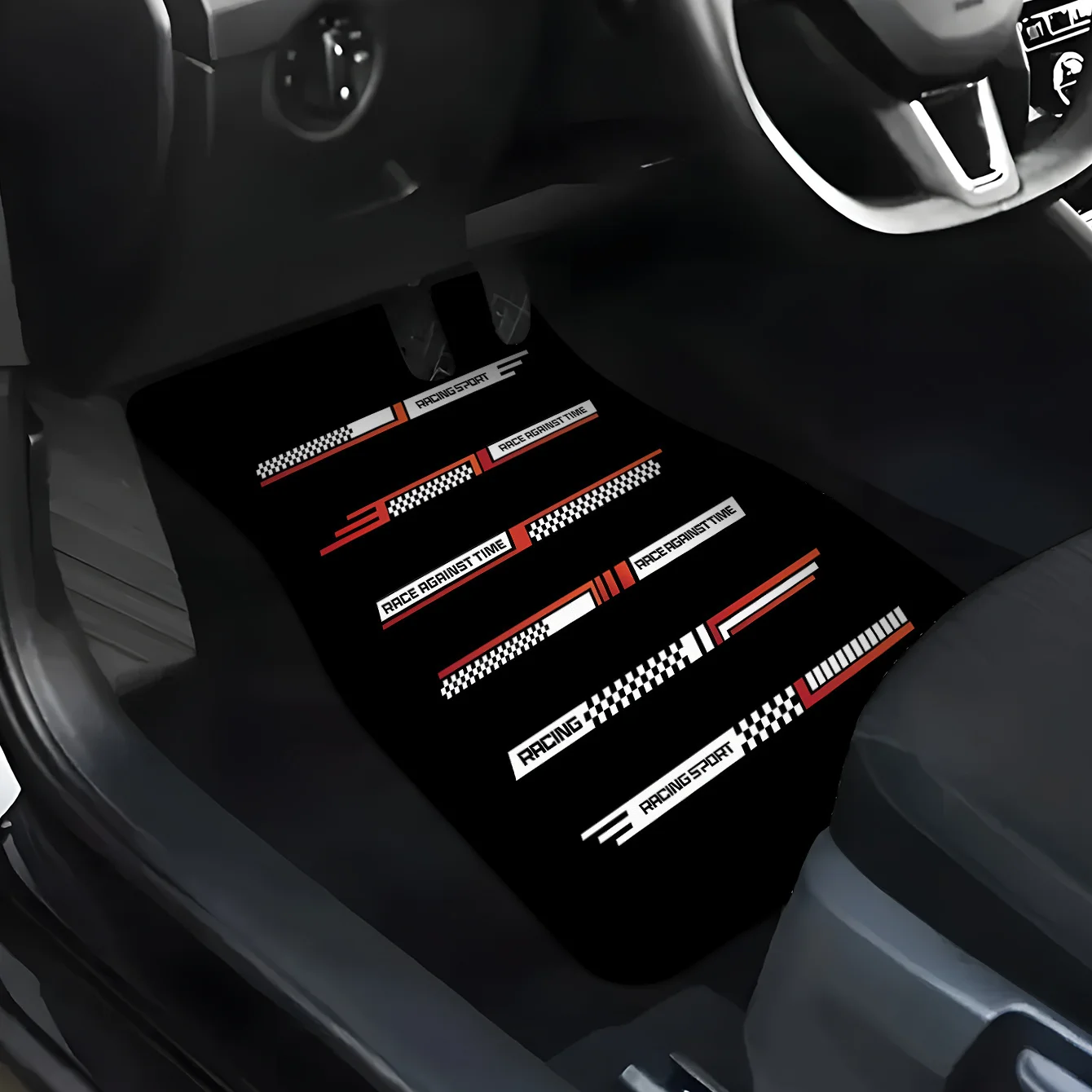 4pcs Car Logo Printed Floor Mats Set, Stylish Vibrant Red Design, Excellent For Upgrading Sedan And SUV Interior Style