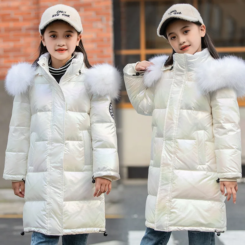YBFSKID Russian Winter Children Down Jacket Faux Fur Sticker Plus Velvet Little Girl Parkas Shinny Thicken Junior Girl Outerwear - view 3
