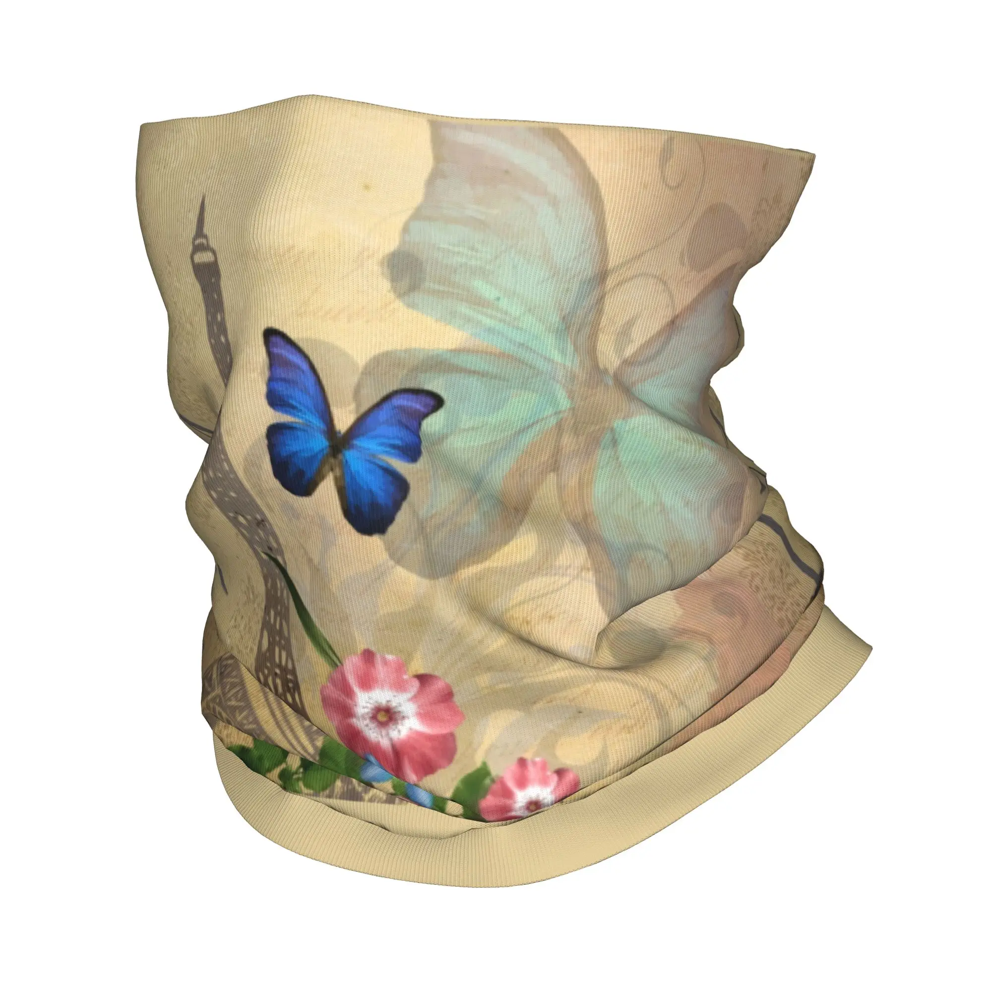 

Custom Eiffel Tower Flowers Butterflies Bandana Neck Gaiter UV Protection Face Scarf Cover Men Women France Paris Headwear Tube