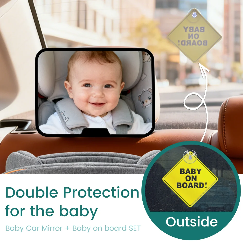 

Зеркало для детского автокресла и набор табличек для ребенка на борту — 360° ° Вращающееся зеркало на заднем сиденье с регулируемыми ремнями и прочной клейкой наклейкой