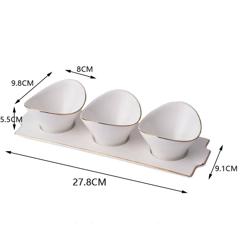 3PCS Dried Fruit Salad Bowl Snack Bowl White Ingot-shaped Dessert Bowl Plaid Food Storage Decorative Dishes Household Tableware