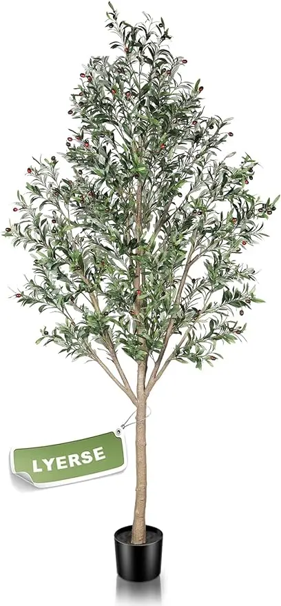 

LYERSE-Artificial Olive Tree with Planter, Large Faux House Plants, Tall, 8 Feet, Fake Potted, Silk, Decoration