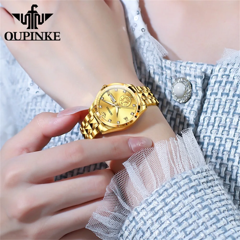 OUPINKE Woman's Watch 3259 Business Dual Calendar Mechanical Watch For Women Luxury Original Waterproof Automatic Hand Clock