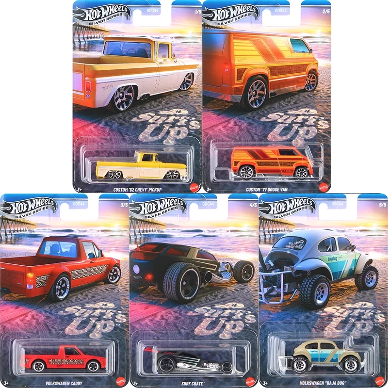Original rodas quentes carro surf up meninos brinquedos 1:64 diecast chevy captador dodge van surf caixa volkswagen baja bug presente de aniversário