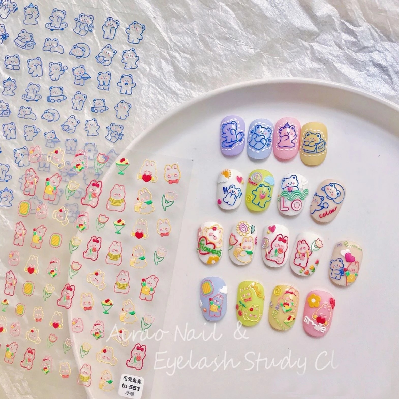 

Cute Bear Colorful Cartoon 5D Engraved Nail Stickers Nail Art Decorations Nail Foil Transfer Japan Korean Water Decals Design