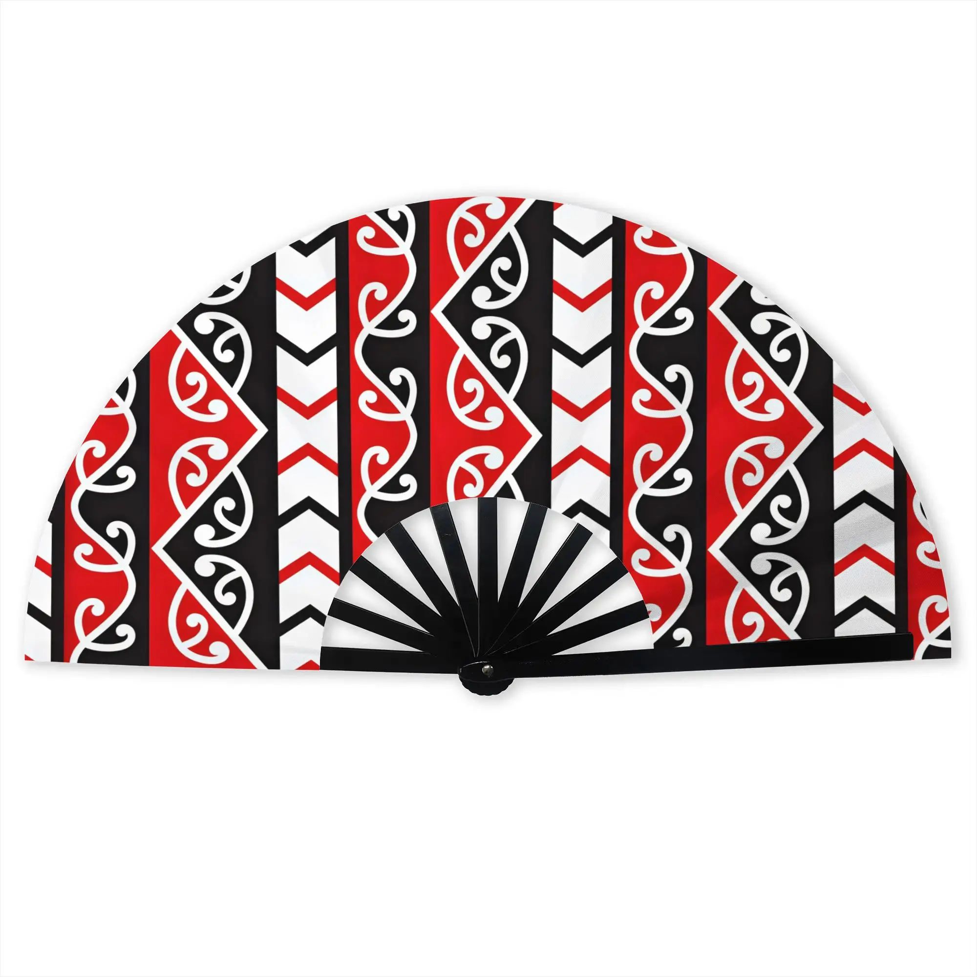 Maoris Kowhaiwhai Seamless Pattern Stylish Hand Fan  Men  Printed Polyester Fan Vintage For Sports Events Gift