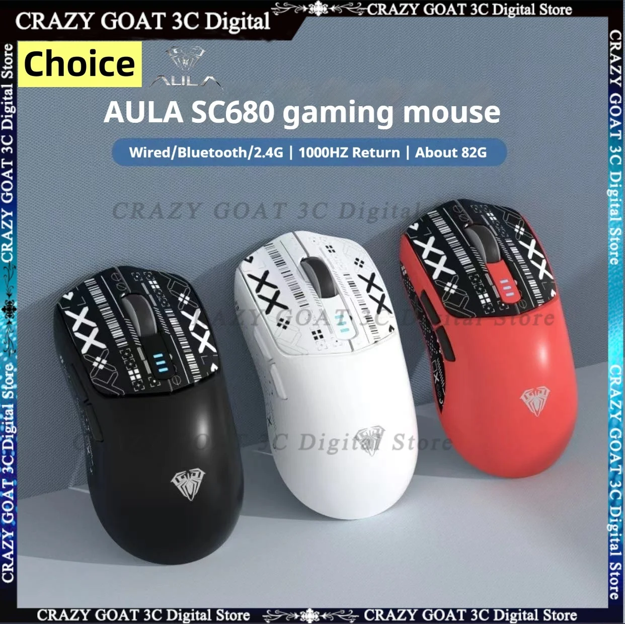 

AULA SC680 8k Mouse Ergonomics Paw3395 E-sports Mouse,650ips,50g,tri Mode Bluetooth Wireless Gamer Accessory For Computer Mice