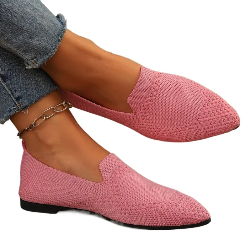 2024 Solid Color Square Toe Mesh Loafers Shallow Women Flats Shoes Soft Bottom Knit Ballet Flats Shoes Casual Slip on Boat Shoes