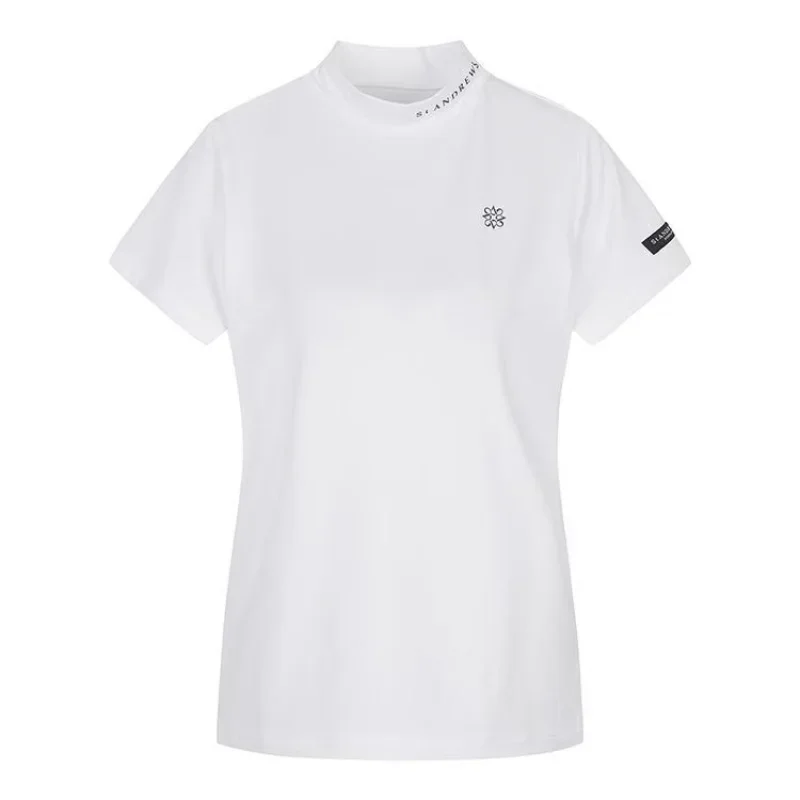 Korean Luxury Golf Short Sleeve Woman Golf Wear 2026 Summer New Polo Shirt Fashion White Lace Knit Top Woman Golf Clothing 골프티셔츠