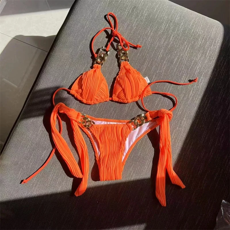 Bikini azul de 2 piezas para mujer, traje de baño, Top + ropa interior, fiesta de verano, vacaciones en la playa, ropa de calle para niña, batas con cordones