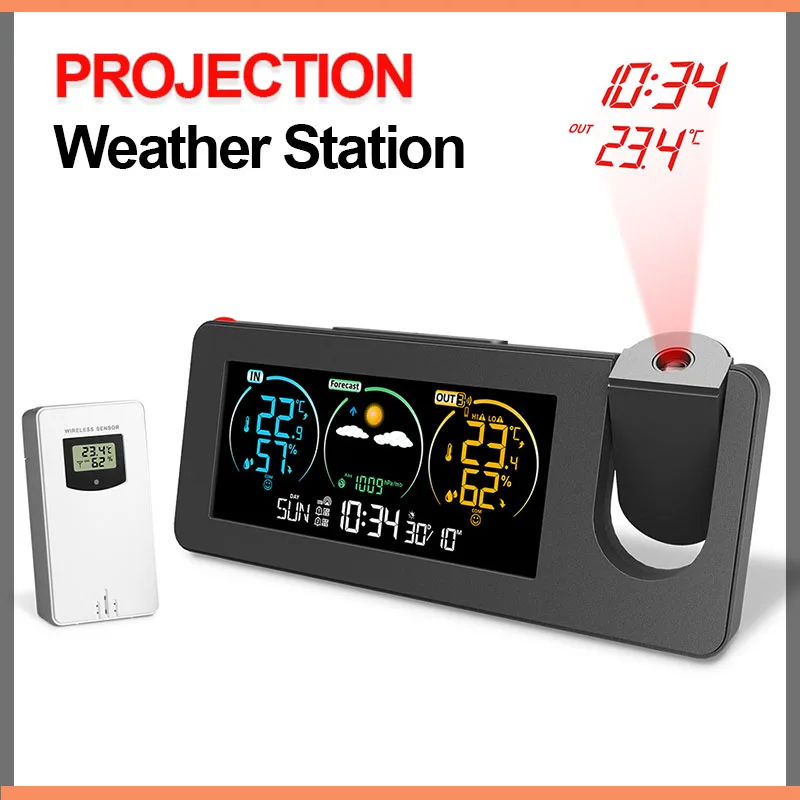 ZX3538 Digital Alarm Clock Weather Station LED Temperature Humidity Weather Forecast Snooze Table Clock With Time Projection