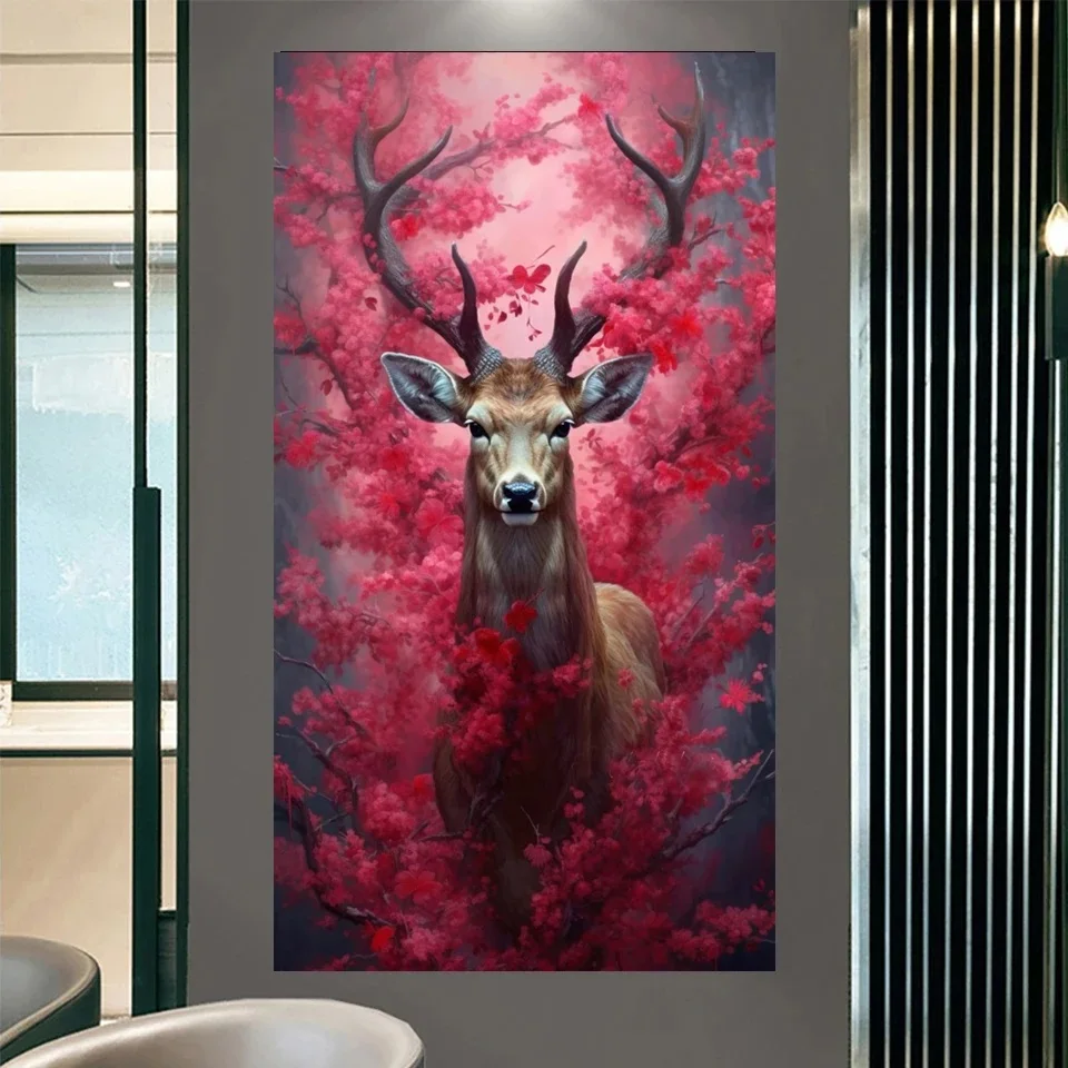 Large Diamond Painting New 2024 Animal Elk Autumn Leaves 5D Diy Full Square Round Diamond Mosaic Rhinestone Picture Home Decor