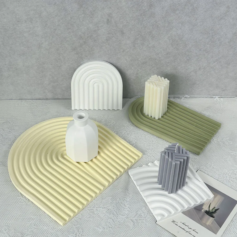 Arch Coaster Silicone Mold Striped Jewelry Storage Tray Crafts Molds Plaster Resin Concrete Display Plate Making Home Decor